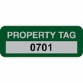 Lustre-Cal Property ID Label PROPERTY TAG5 Alum Green 2in x 0.75in  Serialized 0701-0800, 100PK 253740Ma1G0701
